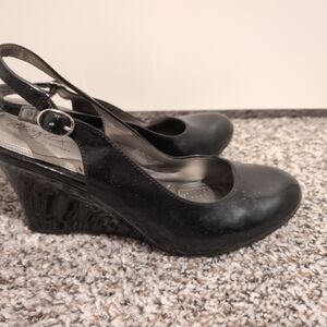Black Wedge Slingback Shoes